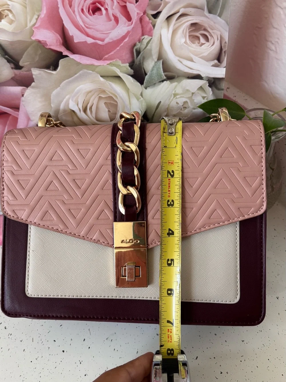 Aldo Pink, Cream & Burgundy Chain Crossbody Bag
